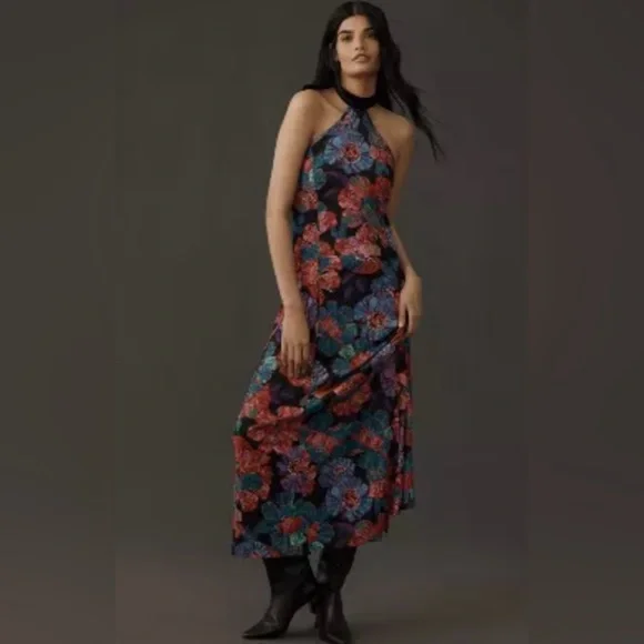 NWT FARM Rio Floral Velvet Neckline Halter Dress S Dark Romantic Whimsygoth - Picture 7 of 10